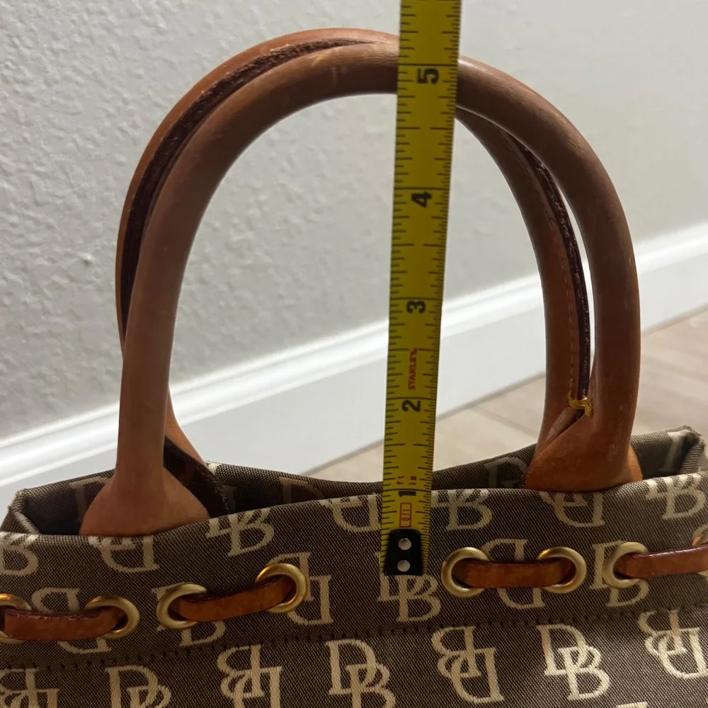 Vtg Dooney & Bourke Monogram Canvas Satchel Bag Leather Trim Tassel Handbag y2k